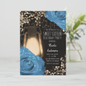 グロー素朴ランタンコーンフラワーブルーバラスイーツ16 招待状 (スタンド正面)