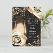 グロー素朴ランタンライト金ゴールドバラSweet 16 招待状 (スタンド正面)