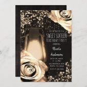 グロー素朴ランタンライト金ゴールドバラSweet 16 招待状 (正面/裏面)