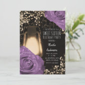 グロー素朴ランタン薄紫紫バラ甘い16 招待状 (スタンド正面)