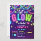 グロー誕生日招待状ネオングローダンスパーティー 招待状 (正面)