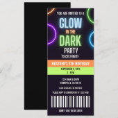 グロー イン ザ ダーク ネオン ボーイ バースデー チケット 招待状 (正面/裏面)