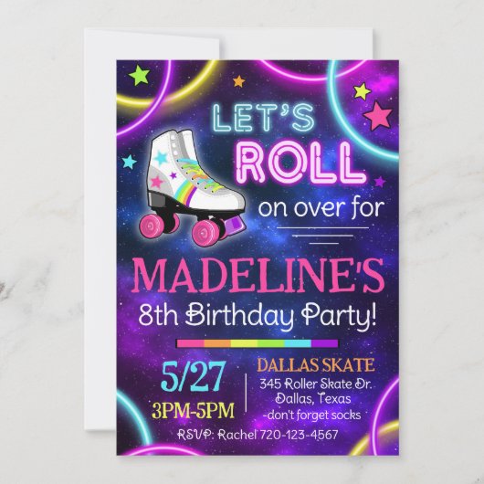 グロー スケートの招待状、ローラー スケートの招待状 招待状 (正面)