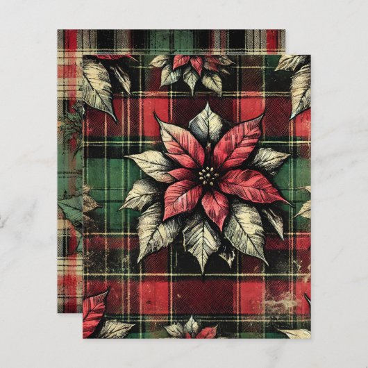 グンジーポインセチア格子布スクラップブック紙 (正面/裏面)