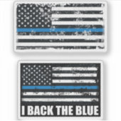 グンジUSAフラグ薄いブルーラインI back the blue シール (正面)