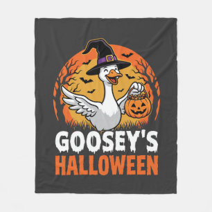 グージーのハロウィン魔女ガチョウレトロ風カートゥーン デザイン フリースブランケット