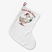 グースすてきのクリスマスグースが抹茶を飲む ラージクリスマスストッキング (正面 (吊り時))