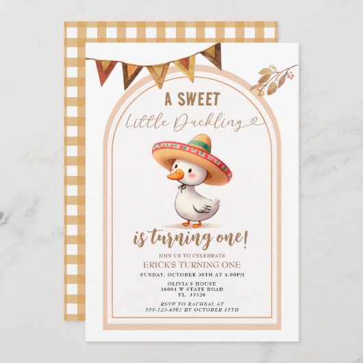 グースアおもしろいスペインのーチターニング一誕生日 招待状 (正面/裏面)