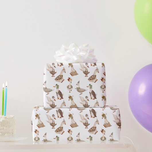 グースイガンダーファンシードレスゲーゼ、ホワイト ラッピングペーパー (パーティーギフト)