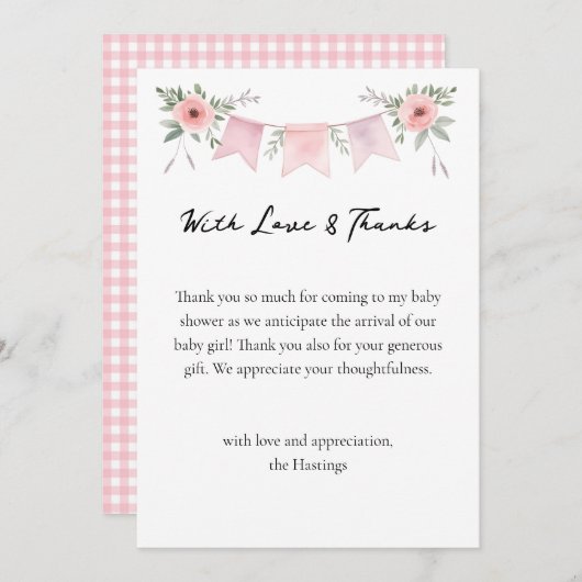 グースウォー間抜けトカラーガールベイビーシャワーありがとう サンキューカード (正面/裏面)