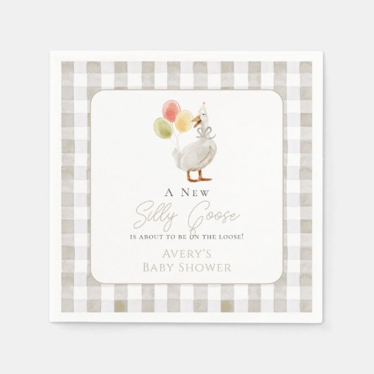 グースグリ間抜けージュギンガムベビーシャワー スタンダードカクテルナプキン (正面)