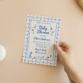 グースハンドドロッドブルーギンガム男の赤ちゃんシャワー 招待状