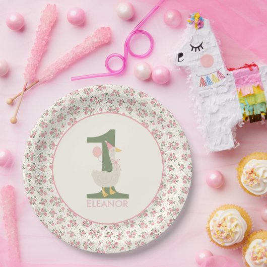グースパーソナライズされた間抜けファースト誕生日プレート ペーパープレート (パーティー)