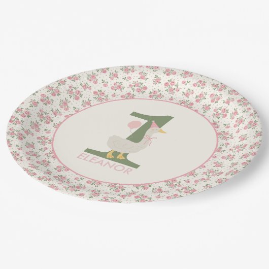 グースパーソナライズされた間抜けファースト誕生日プレート ペーパープレート (アングル)