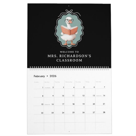 グースパーソナライズされた間抜け先生クラブ教室 カレンダー (2月 2026)