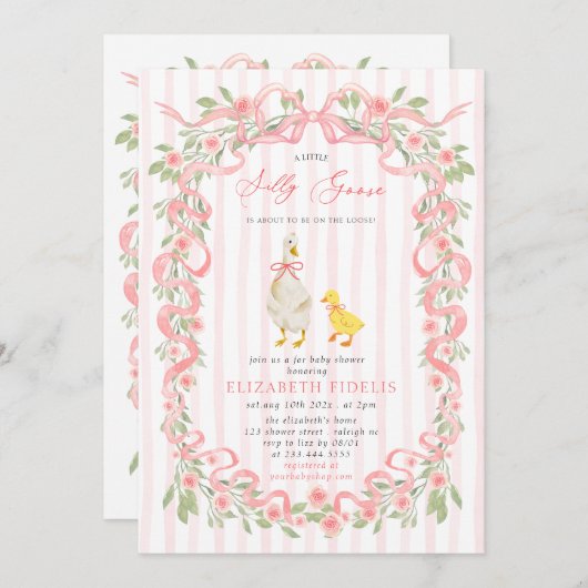 グースピ間抜けックボウフローラQRコードベビーシャワー 招待状 (正面/裏面)