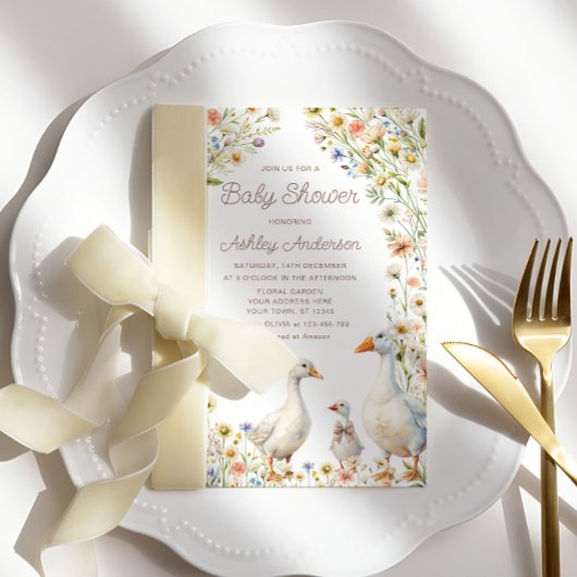 グースファミリー素朴ベビーシャワー 招待状