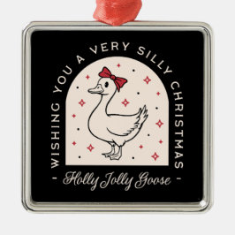 グースフ間抜けァンおもしろいグファーム動物クリスマスブラック メタルオーナメント