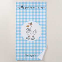 グースブルー間抜けギンガム ビーチタオル