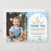 グースブルー間抜けバルーン誕生日写真 サンキューカード (正面)