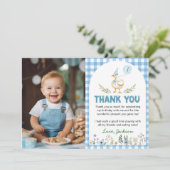 グースブルー間抜けバルーン誕生日写真 サンキューカード (スタンド正面)