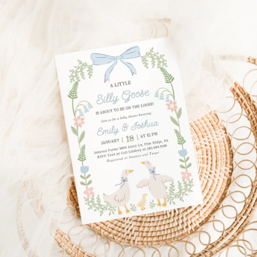 グースブルー間抜けフローラベビーシャワー招待状 招待状
