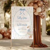 グースブルー間抜けボウフローラベビーシャワーウェルカム 横断幕