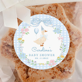 グースブルー間抜けボウフローラベビーシャワーステッカー ラウンドシール