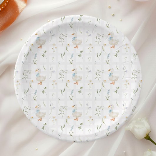 グースブルー間抜けボウフローラベビーシャワー ペーパープレート