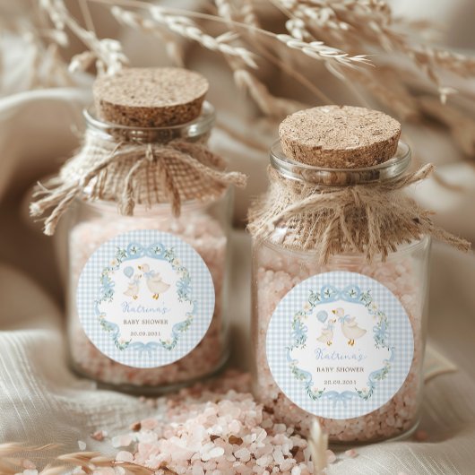 グースブルー間抜けボウフローラボーイベビーシャワー ラウンドシール