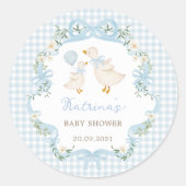 グースブルー間抜けボウフローラボーイベビーシャワー ラウンドシール (正面)
