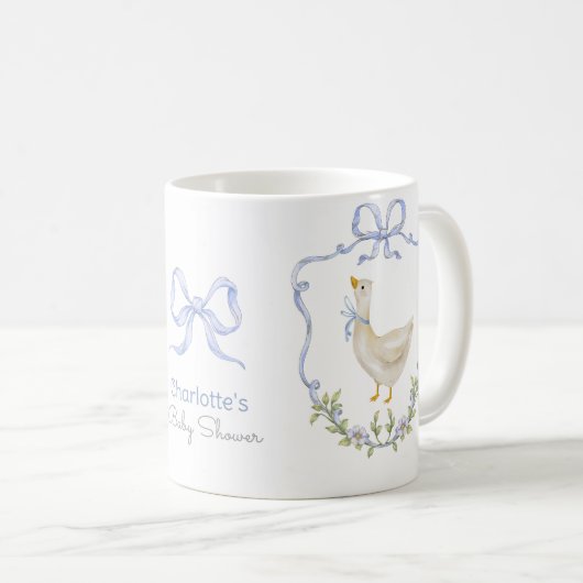グースブルー間抜けボウベビーお洒落ガールシャワー コーヒーマグカップ (正面右)