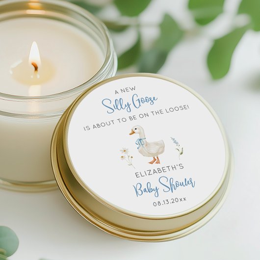 グースブルー間抜けボウワイルドフラワーボーイビーブシャワー ラウンドシール