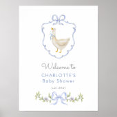 グースブルー間抜けボウ男の赤ちゃんシャワーウェルカム ポスター (正面)