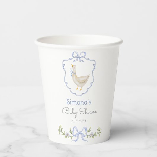グースブルー間抜けボウ男の赤ちゃんシャワー 紙コップ (裏面)