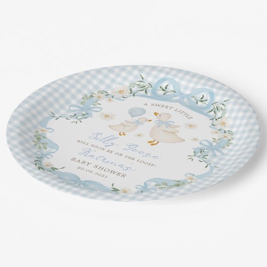 グースブルー間抜けボーギンガムボーイ赤ちゃんシャワー ペーパープレート (アングル)
