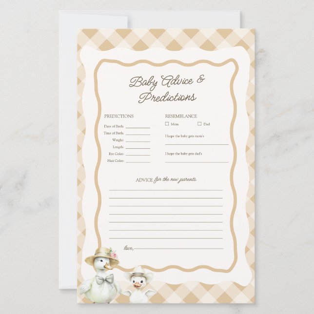グースベビー予測とアドバイスベビーシャワーゲーム (正面)