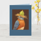 グースベリー帽子をカードに付けたブルーバード カード (黄色い花)