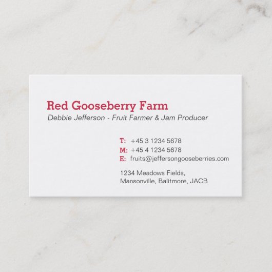 グースベリー農家/ジャムメーカーの名刺 名刺 (正面)