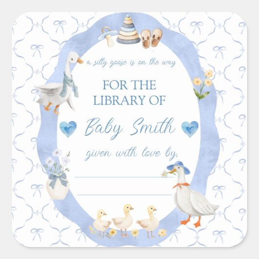 グースボー間抜け男の赤ちゃんシャワーブックプレート スクエアシール (正面)