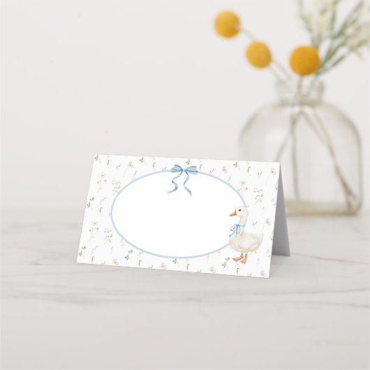 グースワイルドフラワーブルーボウベイビーシャワー プレイスカード (正面)