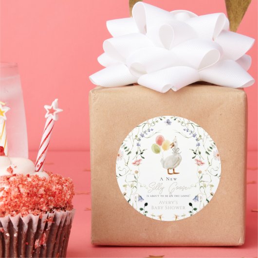 グースワイルドフラワー間抜けフローラベイビーシャワー ラウンドシール (パーティー)