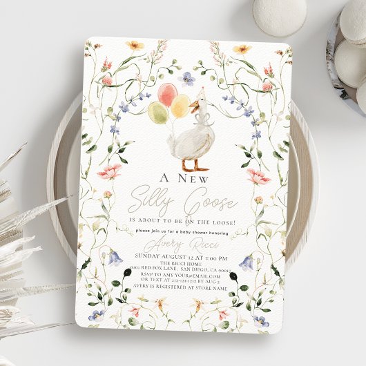 グースワイルドフラワー間抜けフローラベイビーシャワー 招待状