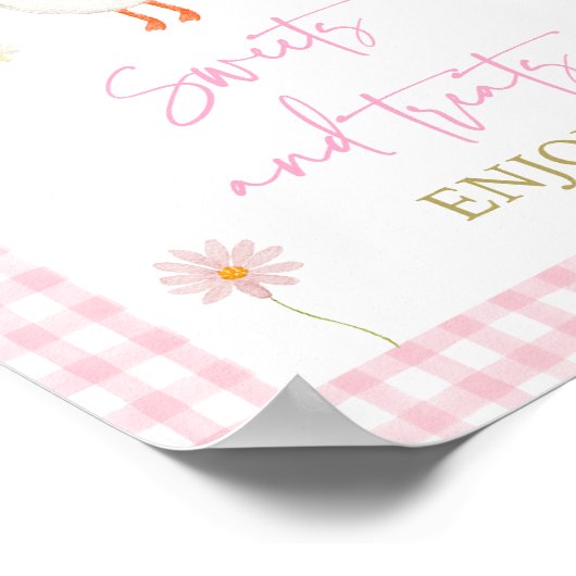 グース春ピンクデイジースウィートトリート誕生日サイン ポスター (角)