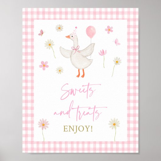 グース春ピンクデイジースウィートトリート誕生日サイン ポスター (正面)