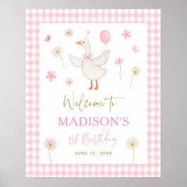 グース春ピンクデイジーファースト誕生日ウェルカム ポスター