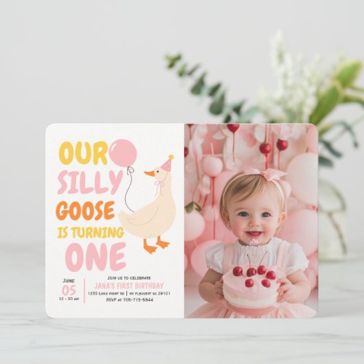 グース間抜けの最初の誕生日招待状と写真 招待状 (スタンド正面)