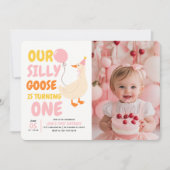 グース間抜けの最初の誕生日招待状と写真 招待状 (正面)