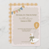 グース間抜けイエローバルーンガーランド1歳の誕生日 招待状 (正面/裏面)