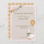 グース間抜けイエローバルーンガーランド1歳の誕生日 招待状 (正面/裏面)